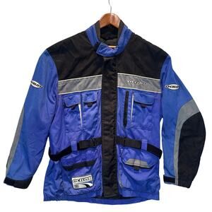 Vintage Ocelot Jacket XL Blue Black Motorcycle Protective Riding Gear Biker 90s